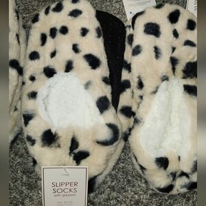 Leopard Print Slipper Socks with Grippers